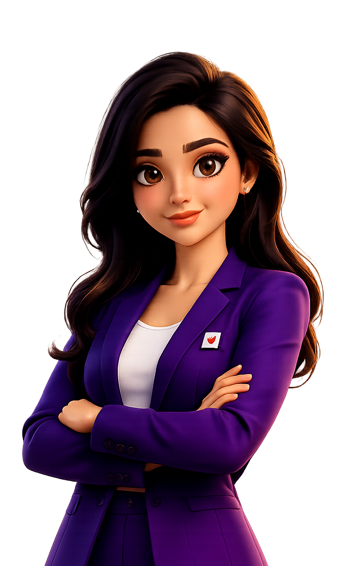 Sharmeeli AI assistant in a purple blazer